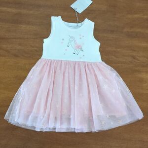 Elegant Baby Unicorn Tulle Dress pink and cream color size 0-6M NEW With Tags
